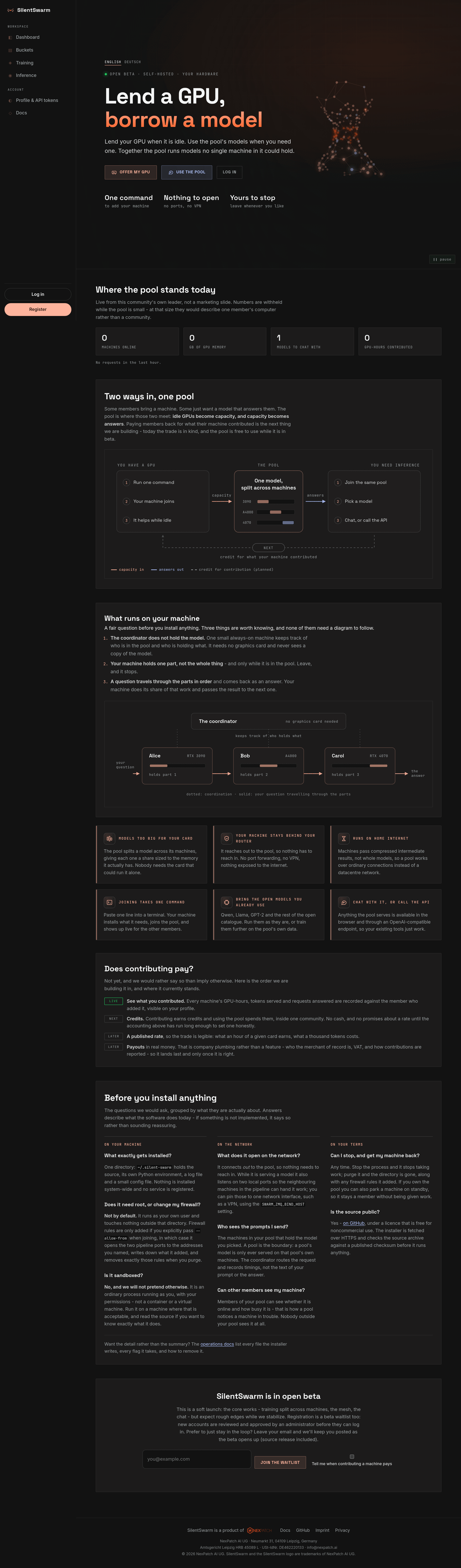 The SilentSwarm landing page